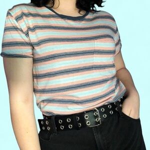 Pastel Multi Colored Striped Rainbow T-Shirt